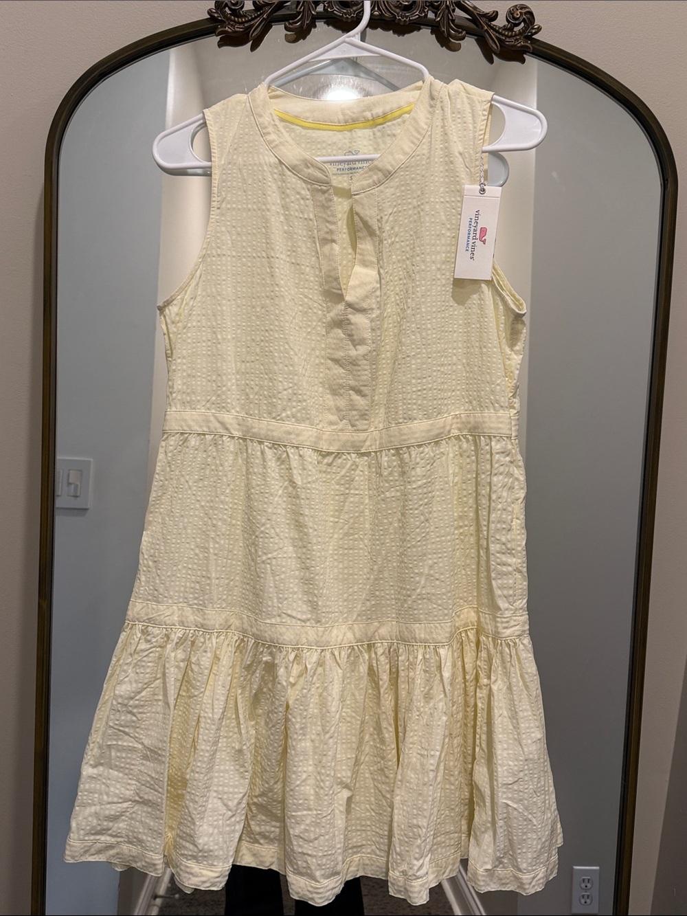 Vineyard Vines Sleeveless Harbor Tiered Mini Dress in Pale Yellow